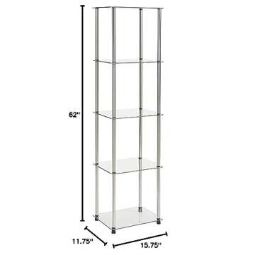 Convenience Concepts Designs2Go Classic Glass Shelves 15.75" - 5-Tier Glass Tower Room Décor, Modern Shelves for Storage and Display in Living Room, Bathroom, Bedroom, Office, Glass