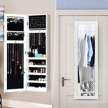 Giantex Wall Door Mounted Jewelry Armoire Cabinet with Full-length Mirror, Large Storage Mirrored Je...