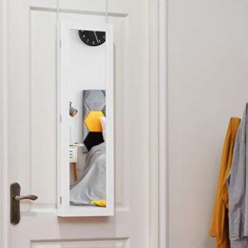 Giantex Wall Door Mounted Jewelry Armoire Cabinet with Full-length Mirror, Large Storage Mirrored Jewelry Cabinet Organizer with Ring Earring Slots, Necklace Hooks, Storage Shelves