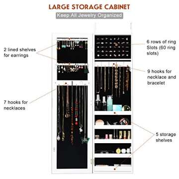 Giantex Wall Door Mounted Jewelry Armoire Cabinet with Full-length Mirror, Large Storage Mirrored Jewelry Cabinet Organizer with Ring Earring Slots, Necklace Hooks, Storage Shelves