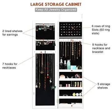 Giantex Wall Door Mounted Jewelry Armoire Cabinet with Full-length Mirror, Large Storage Mirrored Jewelry Cabinet Organizer with Ring Earring Slots, Necklace Hooks, Storage Shelves