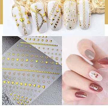 Gold Nail Art Stickers - 8 Sheets of Stylish Designs