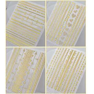 Gold Nail Art Stickers - 8 Sheets of Stylish Designs