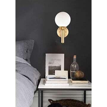 DIRYZON EUL Mid-Century Modern Wall Sconce Golden Globe Glass Wall Light for Bedroom Bathroom Set of 2