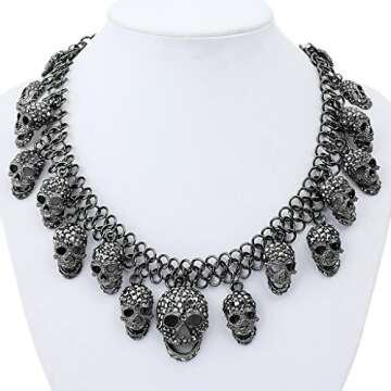 EVER FAITH Women's Austrian Crystal Halloween Luxury Skulls Statement Necklace Black Black-Tone