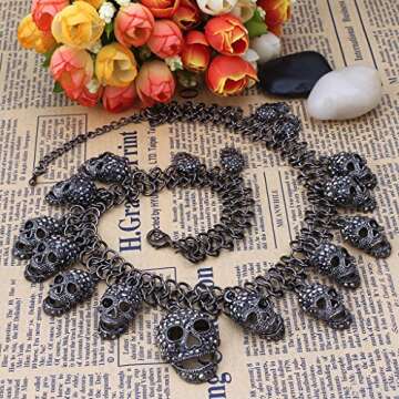 EVER FAITH Women's Austrian Crystal Halloween Luxury Skulls Statement Necklace Black Black-Tone