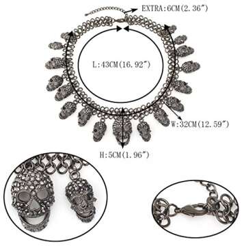 EVER FAITH Women's Austrian Crystal Halloween Luxury Skulls Statement Necklace Black Black-Tone