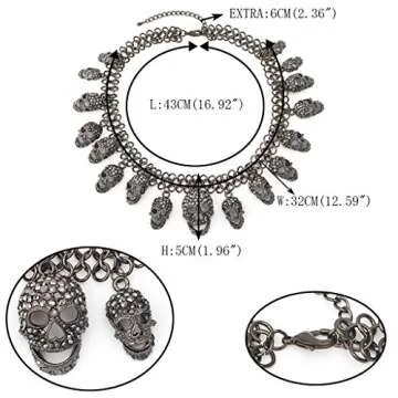 EVER FAITH Women's Austrian Crystal Halloween Luxury Skulls Statement Necklace Black Black-Tone