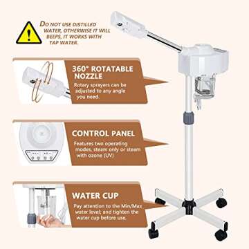 Nova Microdermabrasion Professional Facial Steamer On Wheels Ionic Ozone Facial Steamer with Hot Mist Function Stand Facial Steamer for Personal Home Salon Spa Skin Cleaning