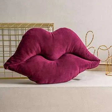 Ashler 3D Lips Throw Pillows Smooth Soft Velvet Insert Included Cushion for Couch Bed Living Room, Dark Purple, 24 X 12 inches