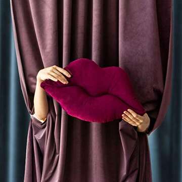 Ashler 3D Lips Throw Pillows Smooth Soft Velvet Insert Included Cushion for Couch Bed Living Room, Dark Purple, 24 X 12 inches