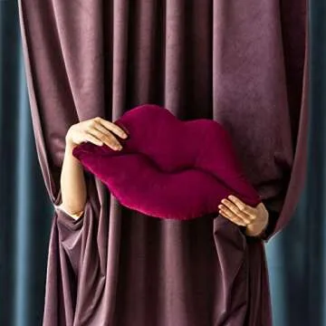 Ashler 3D Lips Throw Pillows Smooth Soft Velvet Insert Included Cushion for Couch Bed Living Room, Dark Purple, 24 X 12 inches