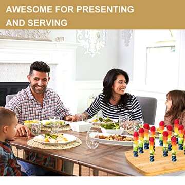 Food Skewers Holder Bamboo for Appetizers & Parties - 63 Holes Display Stand