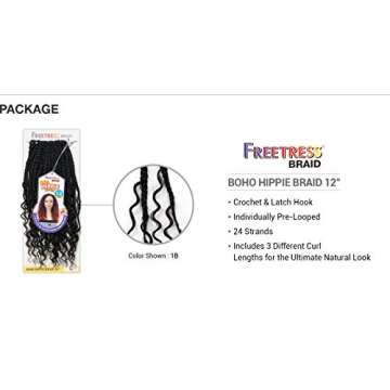 FreeTress Crochet Braids Boho Hippie Braid 12" (5-PACK, 1B)