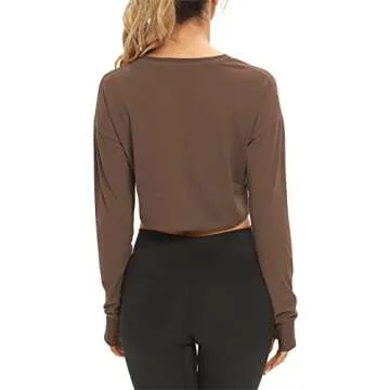 Mippo Crop Top Long Sleeve Workout Shirts Athletic Gym Active Wear Loose Cropped Sweaters Oversized ...