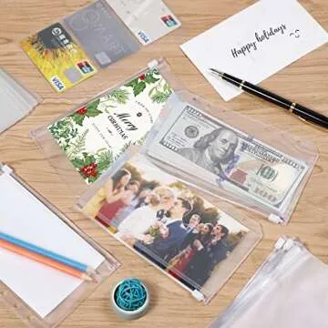 HAUTOCO 30PCS A6 Cash Envelopes and Bussiness Card Holder, Zipper Budget Envelopes for Budgeting, Money Envelopes for Cash Saving, Clear PVC 6-Holes Binder Pockets Document Pouch for A6 Budget Binder