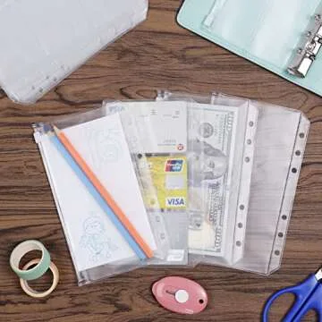 HAUTOCO 30PCS A6 Cash Envelopes and Bussiness Card Holder, Zipper Budget Envelopes for Budgeting, Money Envelopes for Cash Saving, Clear PVC 6-Holes Binder Pockets Document Pouch for A6 Budget Binder