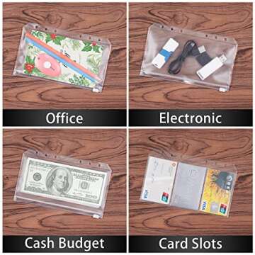 HAUTOCO 30PCS A6 Cash Envelopes and Bussiness Card Holder, Zipper Budget Envelopes for Budgeting, Money Envelopes for Cash Saving, Clear PVC 6-Holes Binder Pockets Document Pouch for A6 Budget Binder