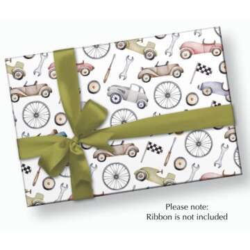 Stesha Party Race Car Birthday Gift Wrapping Paper - Folded Flat 30 x 20 Inch - 3 Sheets