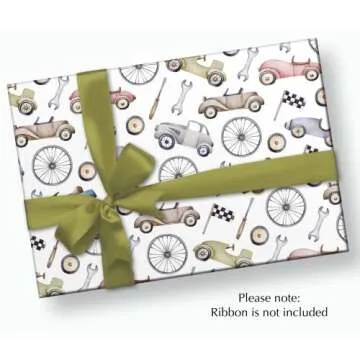 Stesha Party Race Car Birthday Gift Wrapping Paper - Folded Flat 30 x 20 Inch - 3 Sheets