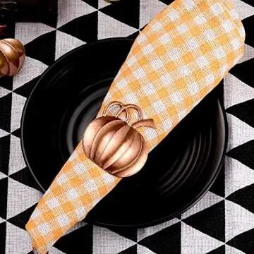 Patelai 12 Pieces Pumpkin Napkin Ring Holders Thanksgiving Halloween Napkin Rings Fall Napkin Ring Holders Pumpkin Dinner Tables Rings for Thanksgiving Dinner Party Weddings Family Gatherings (Bronze)