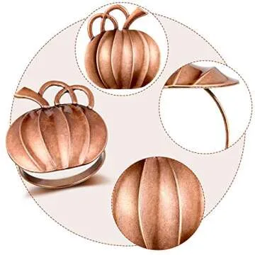 Patelai 12 Pieces Pumpkin Napkin Ring Holders Thanksgiving Halloween Napkin Rings Fall Napkin Ring Holders Pumpkin Dinner Tables Rings for Thanksgiving Dinner Party Weddings Family Gatherings (Bronze)