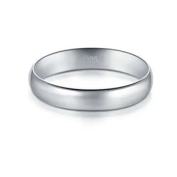 BORUO Silver Ring, 925 Pure Sterling Silver Band - Elegant Unisex Ring for Women and Men - 4mm Width...