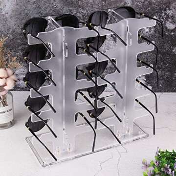 Lamoutor 2 Row Sunglasses Rack Holder Glasses Display Stand Transparent