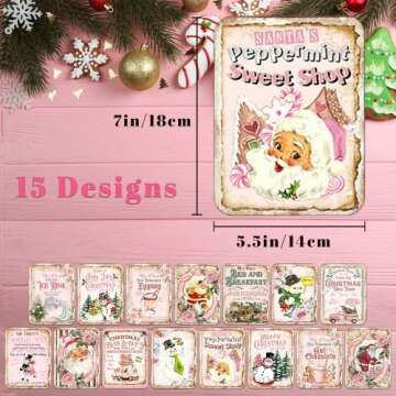 Pink Christmas Decorations Vintage Style Nativity Christmas Banner Traditional Christmas Bunting for Home Fireplace Christmas Holiday New Year Party