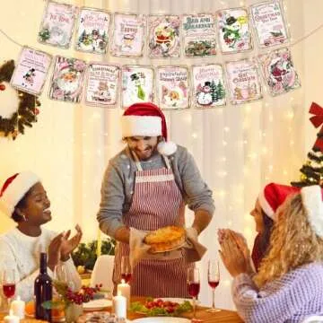 Pink Christmas Decorations Vintage Style Nativity Christmas Banner Traditional Christmas Bunting for Home Fireplace Christmas Holiday New Year Party