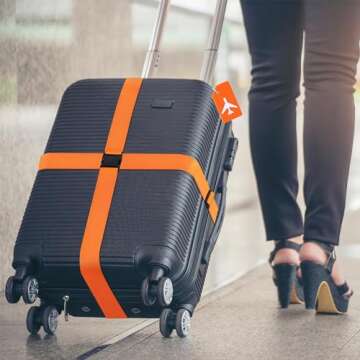 8 Pack Luggage Straps and Silicone Tags Set (4 Straps, 4 Tags), Luggage Straps for Suitcases TSA Approved Suitcase Belt Luggage Tags, Orange