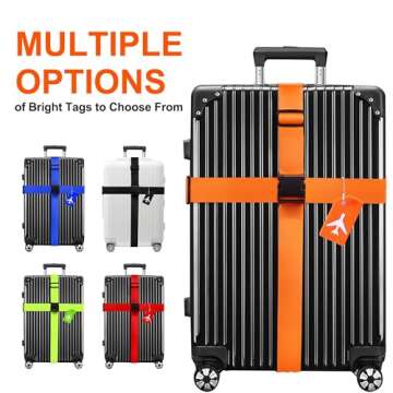 8 Pack Luggage Straps and Silicone Tags Set (4 Straps, 4 Tags), Luggage Straps for Suitcases TSA Approved Suitcase Belt Luggage Tags, Orange
