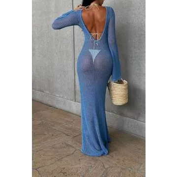 Sexy See Through Mesh Sheer Lace Patchwork Maxi Dress Perspective Ruffle Backless Long Dress Split Beach Party Wear