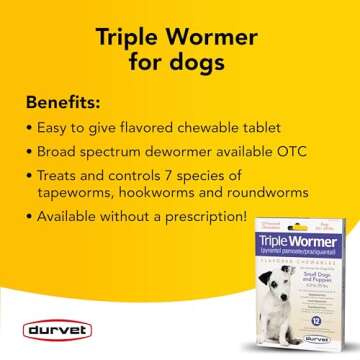 DURVET 12-Pack Triple Wormer Tablets for Puppies and Small Dogs