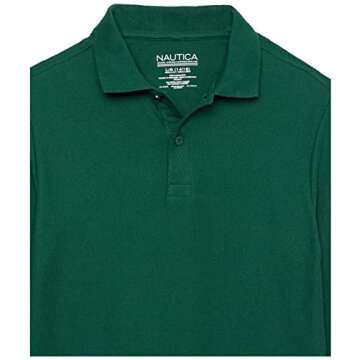 Nautica Little Boys School Uniform Long Sleeve Polo, Hunter, 5