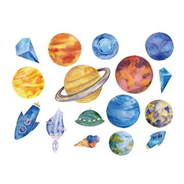 SanerLian Waterproof Temporary Tattoos Blue Planet Rocket