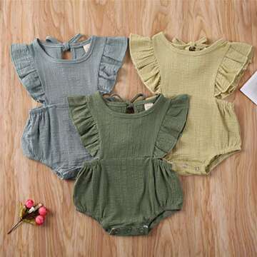 Nanalove Baby Girls Summer Romper Frilled Sleeveless Ruffle Jumpsuit Short Playsuit Outfits (Green, 6-9 Months)