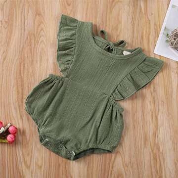 Nanalove Baby Girls Summer Romper Frilled Sleeveless Ruffle Jumpsuit Short Playsuit Outfits (Green, 6-9 Months)