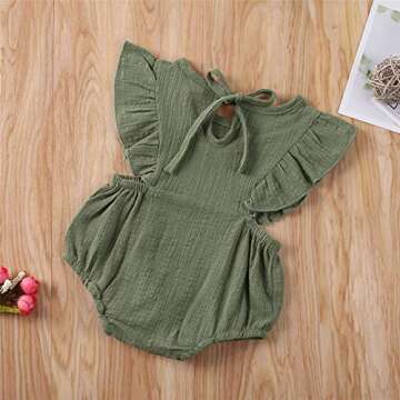 Nanalove Baby Girls Summer Romper Frilled Sleeveless Ruffle Jumpsuit Short Playsuit Outfits (Green, 6-9 Months)