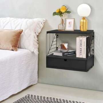 Elegant Floating Nightstand Shelf with Drawer for Home