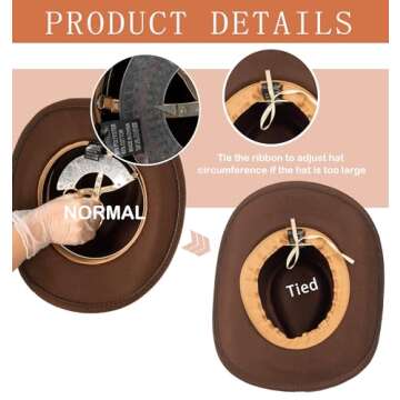 Felt-Fedora Western-Cowboy-Hat for Women-Men with Longhorn-Bull-Buckle-Belt Bling-Rhinestone Rolled-Up Brown Jazz Retro Rodeo-Cowgirl-Hats M