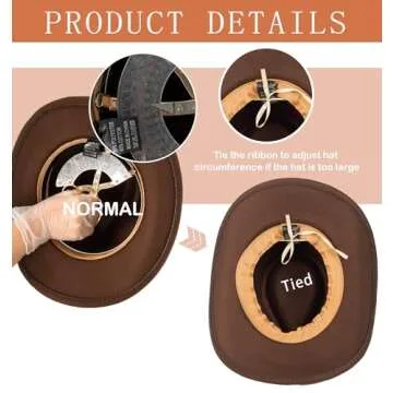 Felt-Fedora Western-Cowboy-Hat for Women-Men with Longhorn-Bull-Buckle-Belt Bling-Rhinestone Rolled-Up Brown Jazz Retro Rodeo-Cowgirl-Hats M