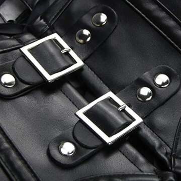 Charmian Women's Steampunk Gothic Accessories PU Leather Pauldron Collared Rivet Armor Costume Shrug Jacket Black XX-Large