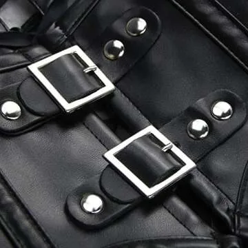 Charmian Women's Steampunk Gothic Accessories PU Leather Pauldron Collared Rivet Armor Costume Shrug Jacket Black XX-Large