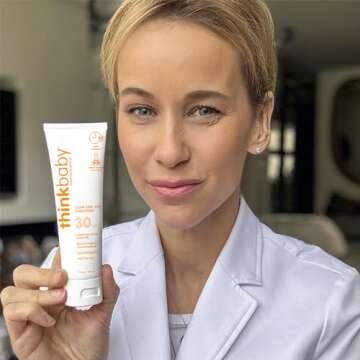 Thinkbaby Mineral Sunscreen, SPF 30 Clear Zinc Oxide Baby Sunscreen, 3 Fl Oz, Natural, Water Resistant, Reef Safe, Broad Spectrum UVA/UVB Sun Screen for Sun Protection, Travel Size