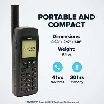 BlueCosmo Iridium 9555 Satellite Phone Bundle - Only Truly Global Satellite Phone - Voice, SMS Text Messaging - Prepaid SIM Card Included - Online Activation - 24/7