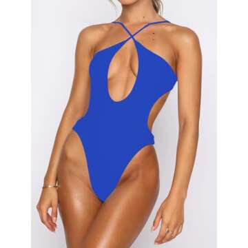 Roevite Cutout One Piece Swimsuits for Women Tummy Control Criss Cross Halter Neck Swimwear Thong 1 ...