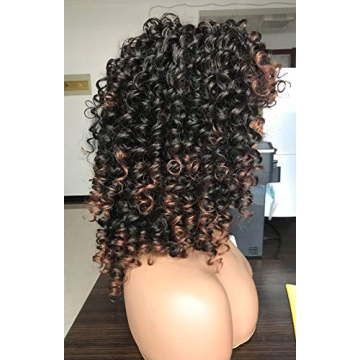 PRETTIEST Afro Curly Wigs Black with Warm Brown Highlights Wigs with Bangs for Black Women Natural Looking for Daily Wear (Ombre Brown)