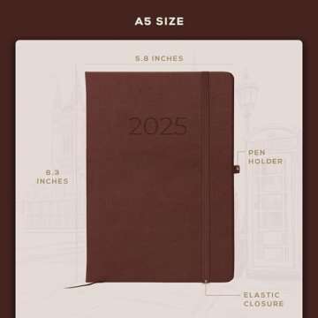 Beechmore Books Planner - A5, Brown | Premium 2025 Diary | Hardcover Journal with Vegan Leather, Thick 120gsm Paper | With Year & Month View, Goal Setting, Appointments Planning, Gift Box