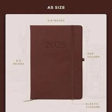Beechmore Books Planner - A5, Brown | Premium 2025 Diary | Hardcover Journal with Vegan Leather, Thick 120gsm Paper | With Year & Month View, Goal Setting, Appointments Planning, Gift Box